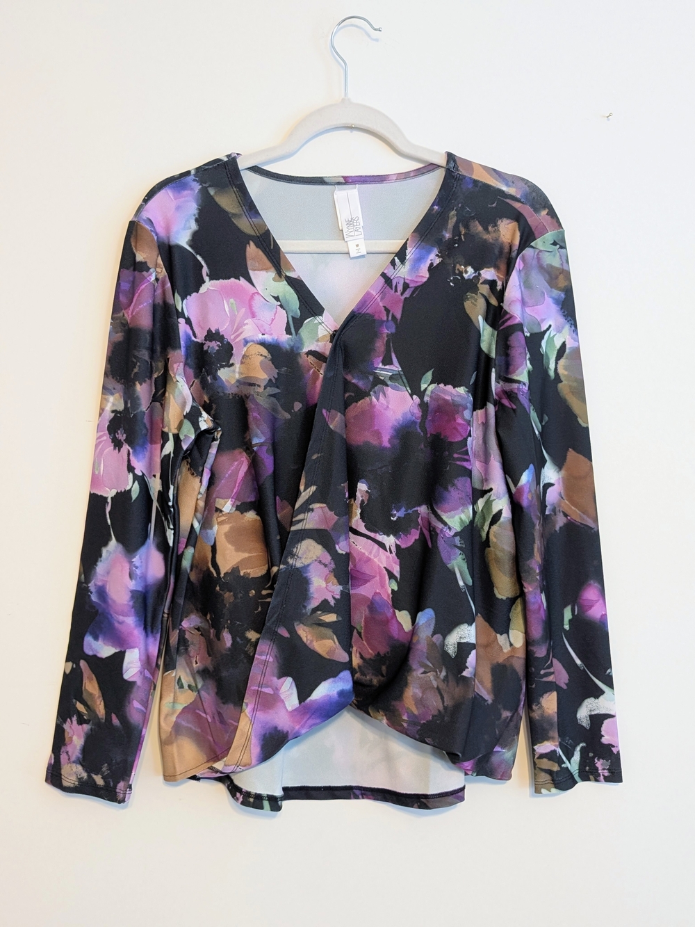 NWOT Marla Wynne WynneLayers Floral Surplice Bubble Long-Sleeve Top - Medium